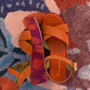 Reserved Anthropologie orange/pink suede platforms